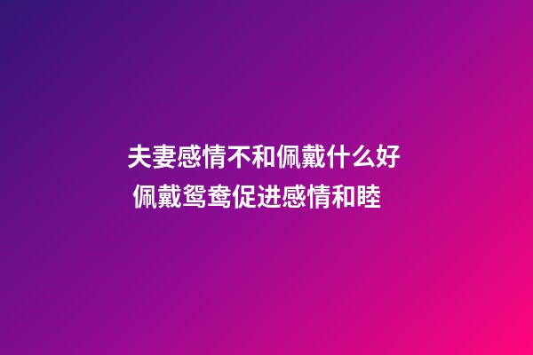 夫妻感情不和佩戴什么好  佩戴鸳鸯促进感情和睦